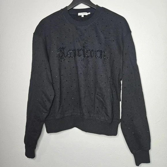 Good American Zodiac Embellished Crew Neck Sweater Capricorn NWT Black Crystals​ - Picture 2 of 15